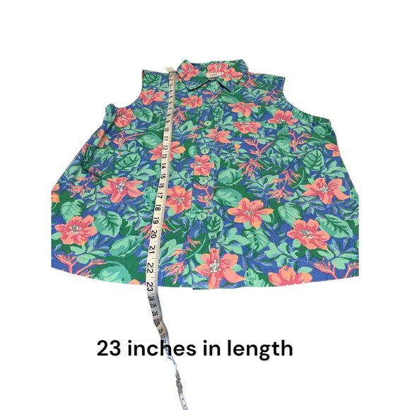 Vintage Tikal Trading Co Floral Sleeveless Button-Up Shirt M 100% Cotton Guatema - Picture 5 of 5